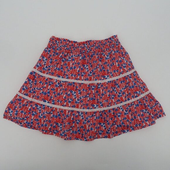 J Crew Women Small Red White Blue Floral Flower Stretch Skirt Lined USA American - Picture 5 of 10